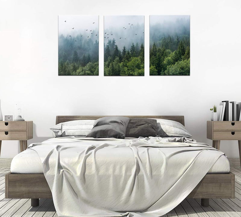 tigeridge Green Forest Wall Art Tropical Forest Mountain Bird Contemporary Canvas Pictures Modern Artwork Framed for Bathroom Bedroom Nursery Living Room Home Office Kitchen Wall Decor 16" x 24" 3 Pieces - Image 5